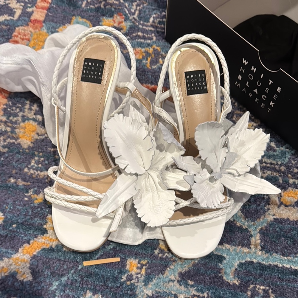 White House Black Market White Floral Heels